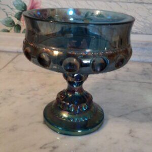 Indiana iridescent blue glass dish